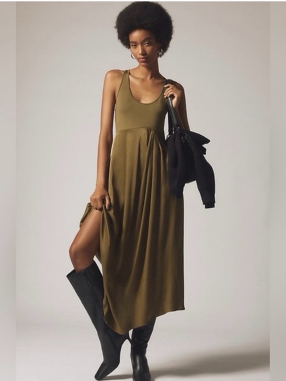 Anthropologie Gemini Twofer Dress in Olive Green EUC